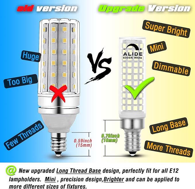 ALIDE E12 100W Dimmable Replacement LED Candelabra Bulbs C7,6000K Daylight Bright Cool White,1000 Lumen T6 E12 10W LED Chandelier Light Bulbs for Ceiling Fan Pendant Lighting Salt Lamp,5 Pack - Bloomnest