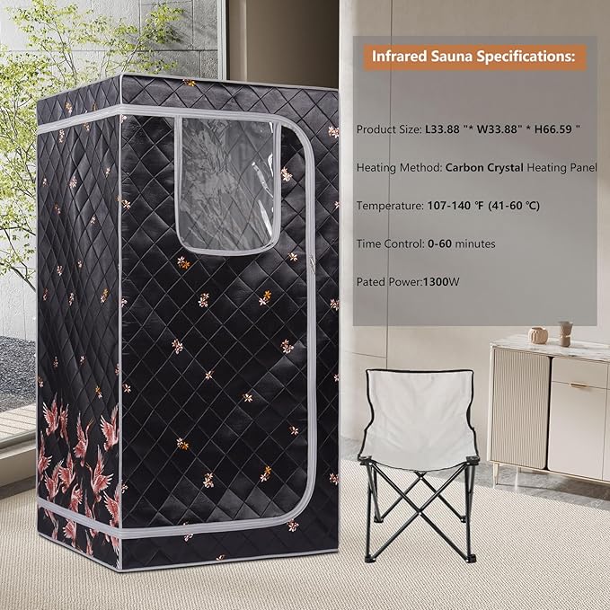 Smartmak Portable Far Infrared Sauna, Full Size Indoor Sauna Tent, Personal Infrared Sauna Spa for Home, with Heated Footpad and Reinforced Chair (Gray, 33.88" x 33.88" x 66.59") Smartmak
