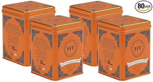 Harney & Sons Black Tea, 20 Sachets, Pack of 4 | Hot Cinnamon Sunset | Caffeinated | Orange and Cloves | Tin Packaging - Bloomnest