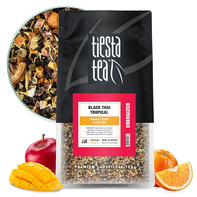 Tiesta Tea - Black Thai Tropical, Loose Leaf, Mango Citrus Black Tea, Premium Blend, Caffeinated, Make Hot or Iced Brews Up to 200 Cups, 16 Ounce Resealable Bulk Pouch - Bloomnest