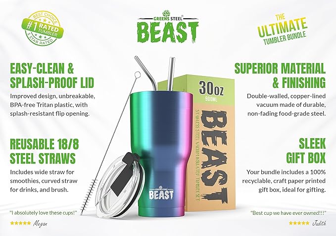 Beast 30 oz Tumbler Stainless Steel Vacuum Insulated Coffee Ice Cup Double Wall Travel Flask (Rainbow) - Bloomnest