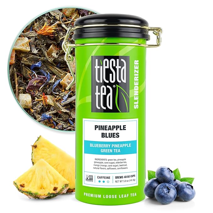 Tiesta Tea - Pineapple Blues, Premium Loose Leaf Blend, Blueberry Pineapple Green Tea, Refreshing Blend, Medium Caffeinated, Hot or Iced, Seasonal Flavors, 50 Cups, 5 Ounce Refillable Tin - Bloomnest