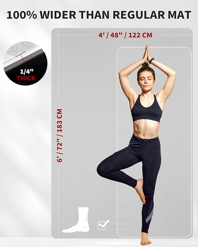 CAMBIVO Large Yoga Mat (6'x 4'), Extra Wide Workout Mat for Men and Women, Yoga Mat Thick 1/3 &1/4 Exercise Mats for Home Workout, Yoga, Pilates (Black,1/4 inch)