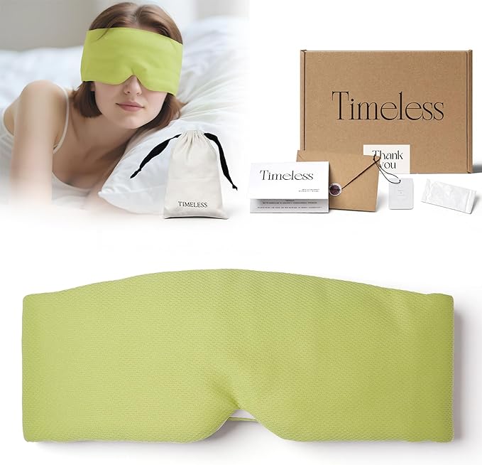 Reversible Full-Cover Green/White Cotton Eye Mask for Sleep, Adjustable Breathable Wrap, Lightweight Total-Dark Blindfold for Sleep Travel, Holiday Gift Kit for Women Girl Men Adults - Bloomnest