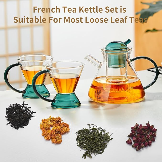 Glass Teapot Set, Glass Teapot Set With 2 Glass Cups, Tea Pots For Tea Party,Glass Tea Kettle Stovetop, Borosilicate Tea Pot With Infusers For Loose Tea, Tea Infuser Pot, Tea Maker - Bloomnest