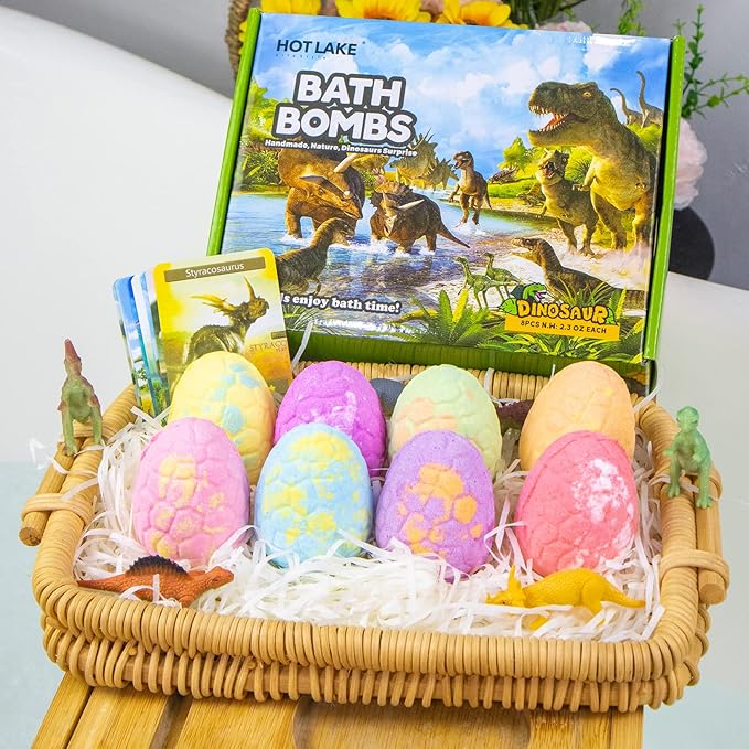Dinosaur Bath Bombs Gift Set,16 Pack Organic Bath Bomb for Kids with Toys Surprise Inside. Natural Dino Egg Bathbombs Kit for Christmas or Birthday Gift for Girls and Boys - Bloomnest