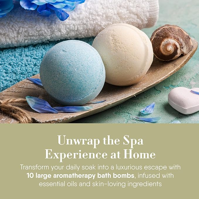 360Feel Bath Bombs Gift Set - Handcrafted Moisturizing Bath Bombs for Women Infused with Essential Oils - an Ideal Gift for Any Occasion - Non-Staining and Glitter Free Fizz - Large - Set of 10 - Bloomnest