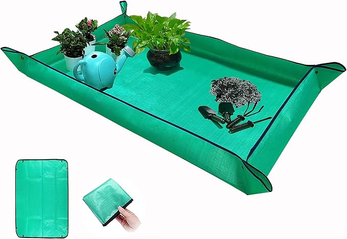 BIUWING Extra Large Plant Repotting Mat,Thickened Waterproof for Indoor Plant Transplanting and Mess Control,Foldable Succulent Portable Gardening Mat (43'*30',Green) - Bloomnest