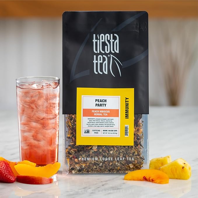 Tiesta Tea - Peach Party, Peach Hibiscus Herbal Tea, Premium Loose Leaf Tea Blend, Non-Caffeinated Fruit Tea, Make Hot or Iced & Up to 200 Cups, 16 oz Resealable Pouch - Bloomnest