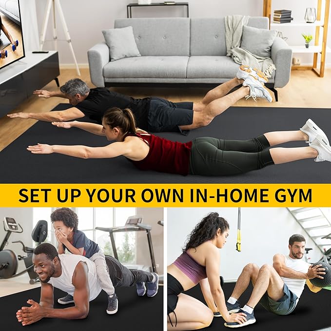 CAMBIVO Large Exercise Mat for Home Workout, 8'x6'/7'x5'/6'x4' (7 mm) Extra Thick Exercise Mat for Home Gym, Shoe-Friendly, Non-Slip Gym Mat for Jump Rope, Weights, Cardio, Fitness - Bloomnest