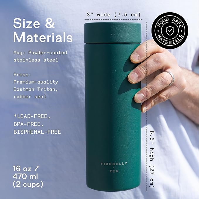 Firebelly Tea, Travel Tea Infuser Mug with Strainer, Insulated Tumbler for Loose Leaf Tea or Coffee, Leakproof Bottle for Hot or Iced Drinks, Stainless Steel Thermos with Lid, Forest - Bloomnest