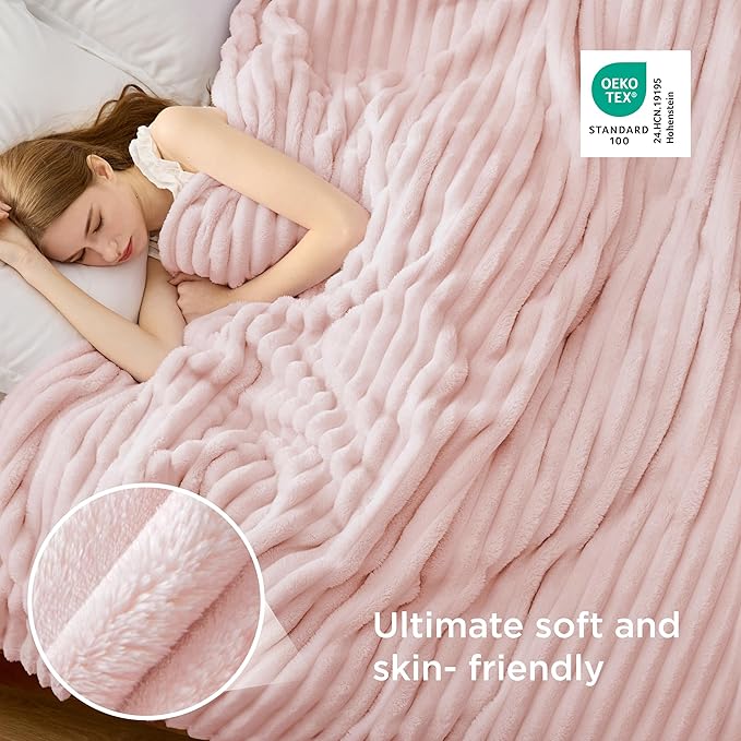 Bedsure GentleSoft Blankets Queen Size for Bed - Cozy Soft Blankets for Women, Cute Large Fleece Throws for Girls, Crystal Pink, 90x90 Inches - Bloomnest