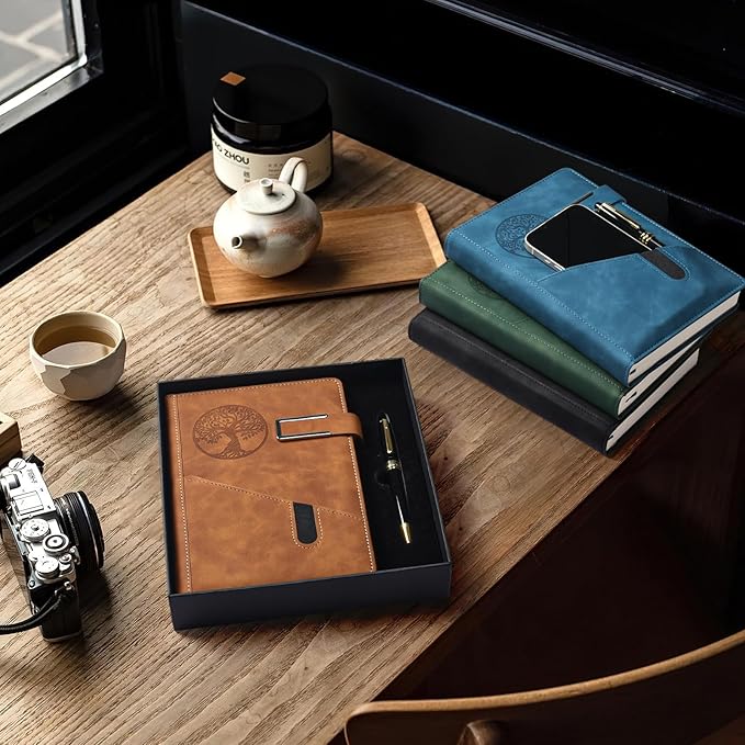 Lined Notebook Journal for Men Women, 365 Pages Numbered College Ruled Notebook, Hardcover Leather Journal with Pen & Gift Box, Thick Daily Diary, Professional Notebooks for Work, School, Business, A5 - Bloomnest