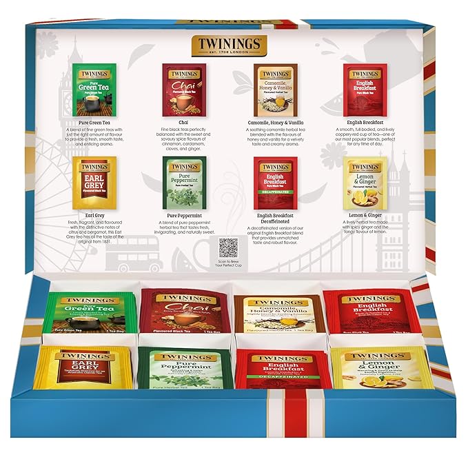 Twinings Tea Classics Collection Gift Box Variety Sampler, 48 Tea Bags (Pack of 1), Enjoy Hot or Iced, Includes Black, Herbal, Green, & Chai Teas - Bloomnest