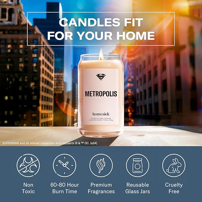 Homesick Scented Candles for Home (Metropolis) - 13.75 oz Long-Lasting Soy Wax Jar Candle for Women & Men for All Occasions, 60-80 Hours Burn Time - Notes of Bergamot, Amber, Tonka & Musk - Bloomnest
