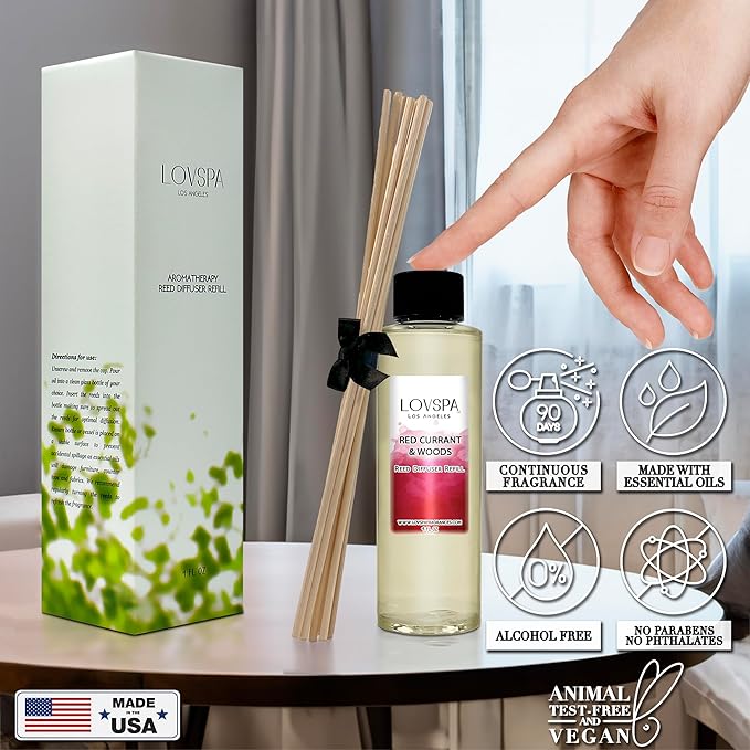 LOVSPA Holiday Red Currant & Woods Diffuser Oil - Luxury Essential Oils for Diffuser Refill & Air Freshener Room Spray - Long-Lasting Home Fragrance, Scented Oil for Diffusers, USA Made, 4oz - Bloomnest