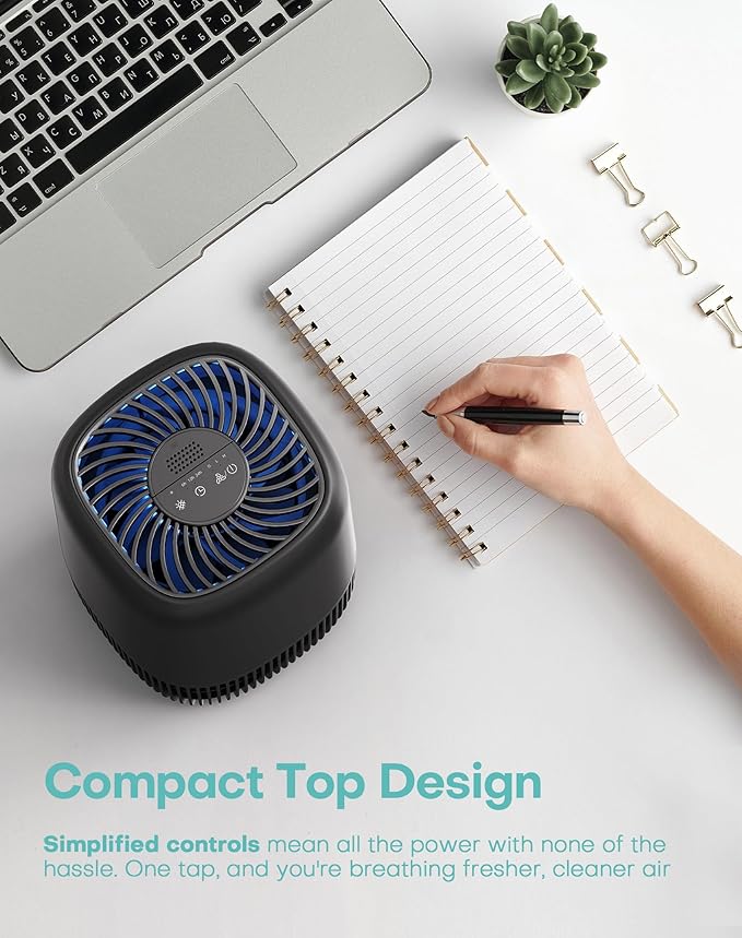 Air Purifiers for Office with H13 True HEPA Filter Up to 1076 Ft² for Pet Family, Pollen, Smoke, Compact Air Cleaner with 3 Speeds, Timer, Aroma Quiet, 360°Intake, for Home Bedroom, Black - Bloomnest