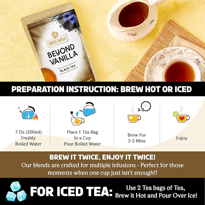 BREWIX, Vanilla Caramel Dessert Tea (25 Pyramid Black Tea Bags) | Naturally Flavored, Caffeinated & Sugar-Free | A Cozy & Indulgent Brew for Anytime Cravings - Bloomnest
