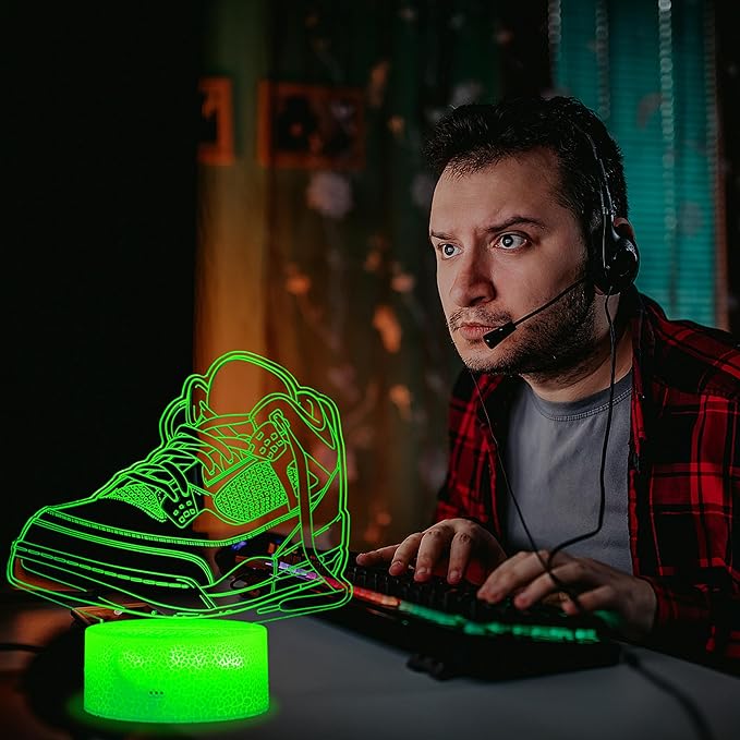 Sneaker Gifts, Sport Shoes, Sneaker Gifts, 3D Illusion Night Light Lamp, 16 Colors Changing, Timer, 4 Flash Modes and Dimmable, Kids Room Decoration, Xmas Gifts - Bloomnest