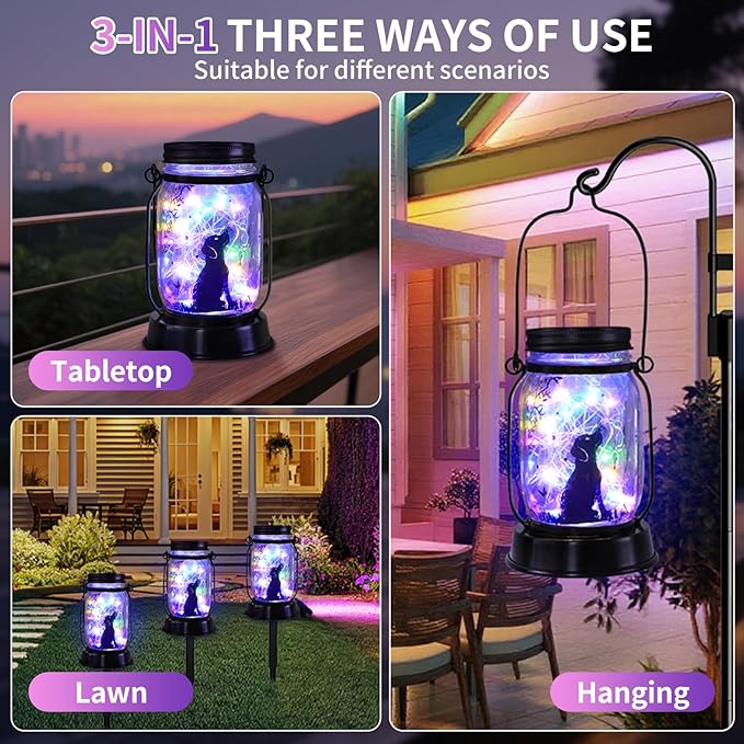 kyoryuger Dog Solar Colorful Lanterns Dog Lover Gifts for Women Men Dog Lovers Gifts Hanging Dog Lanterns with Stake for Yard Lawn Garden Decor Waterproof Dog Lights Torches - Bloomnest