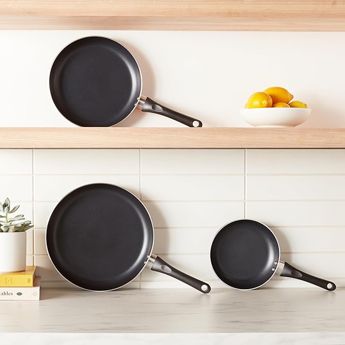 Amazon Basics Non Stick 3-Piece Kitchen Cookware Set, Includes 8-inch, 10-inch, 12-inch Pan, Black - Bloomnest