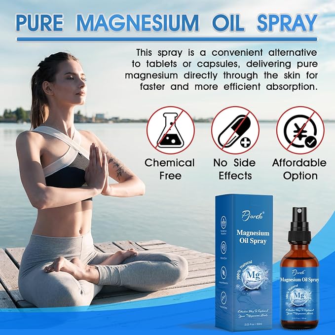 Magnesium Oil Spray for Feet, Body & Sleep, 100% Pure & Natural Organic Topical Magnesium Chloride Oil Spray for Caring Body, Easy to Carry and Use, Rapidly Absorbed - Bloomnest