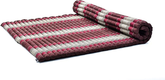 Leewadee - Foldable Floor Mattress - Japanese Roll Up Futon -Trifold Tatami Mat- Guest Floor Bed - Camping Mattress - Thai Massage Mat, Kapok Filled, 75 x 57 inches, Brown Red - Bloomnest