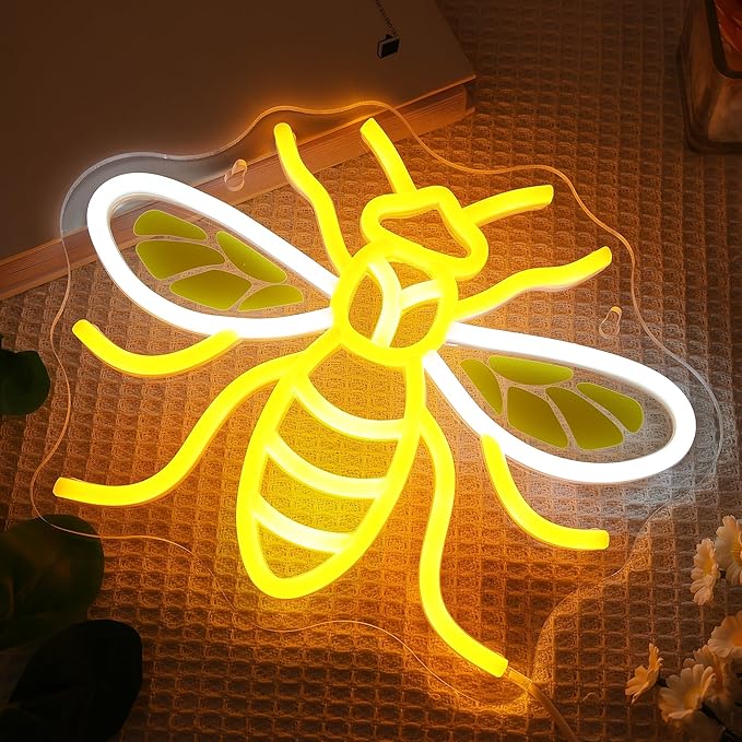 Attivolife Bumble Bee Neon Sign for Wall Decor, Light up LED Animal Neon Lamp with Dim USB Powered, Home Bedroom Classroom Party Stuff, Birthday Xmas Gifts for Kid Girl Boy Beekeeper - Bloomnest