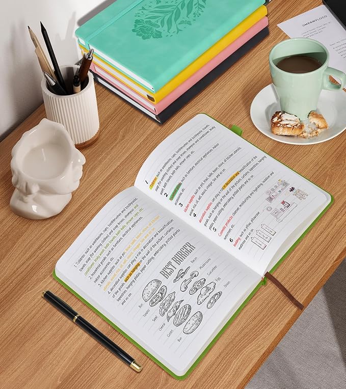 Lined Journal Notebook for Women, A5 Hardcover Leather Journals for Writing, 200 Pages Thick Travel Daily Journal, College Ruled Notebook for Work School, Note Taking, Business 5.75'' X 8.38'' Cyan - Bloomnest