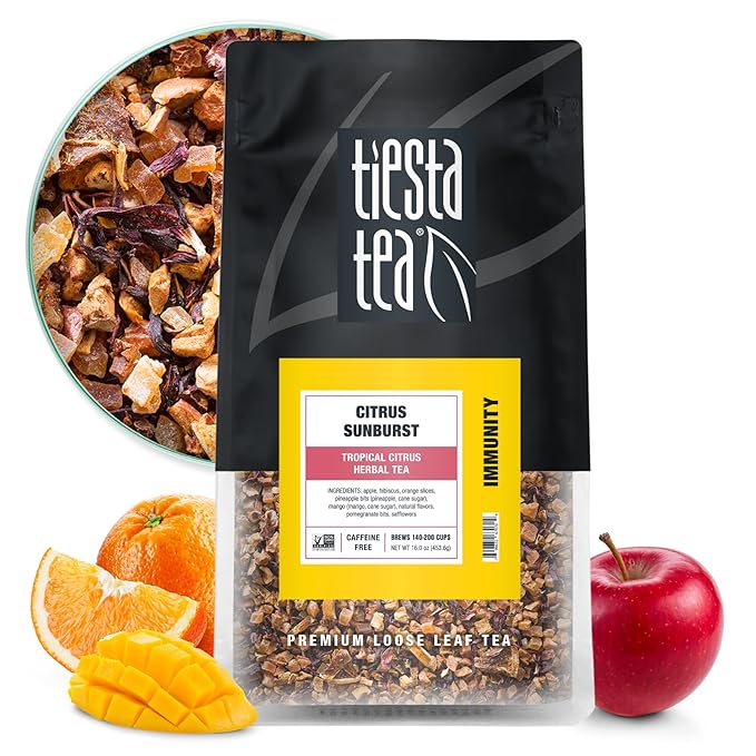 Tiesta Tea - Citrus Sunburst, Loose Leaf, Tropical Citrus Herbal Tea, Premium Blend, Non-Caffeinated Fruit Blend, Make Hot or Iced & Brews Up to 200 Cups, 16 Ounce Resealable Bulk Pouch - Bloomnest