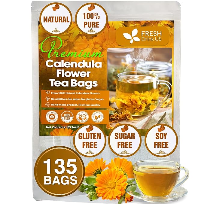 FRESHDRINKUS Premium 100% Natural Calendula Flower Tea Bags, 135 Count, Herbal Tea, Caffeine Free, Sugar Free, Gluten Free, Vegan - Bloomnest