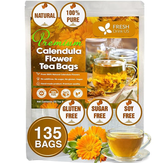 FRESHDRINKUS Premium 100% Natural Calendula Flower Tea Bags, 135 Count, Herbal Tea, Caffeine Free, Sugar Free, Gluten Free, Vegan - Bloomnest