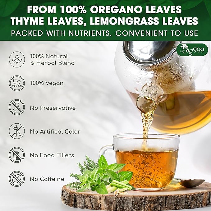TOG999, Premium Oregano Herbal Tea with Jasmine-Like Notes – 60 Tea Bags | Blend of Oregano, Thyme & Lemongrass | Caffeine-Free, Natural Flavor, Premium Quality Herbal Infusion - Bloomnest