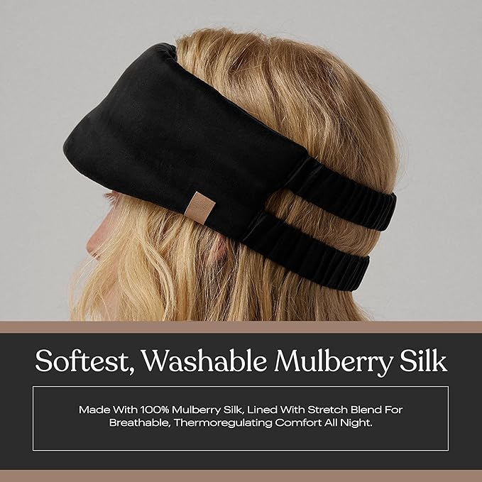 Lunya Weighted Silk Sleep Mask – Mulberry Silk Eye Cover with Cooling Glass Beads, Noise-Reducing Fit, Washable Fabric, and Travel Pouch – Sleeping Mask for Men and Women - Black – Large - Bloomnest