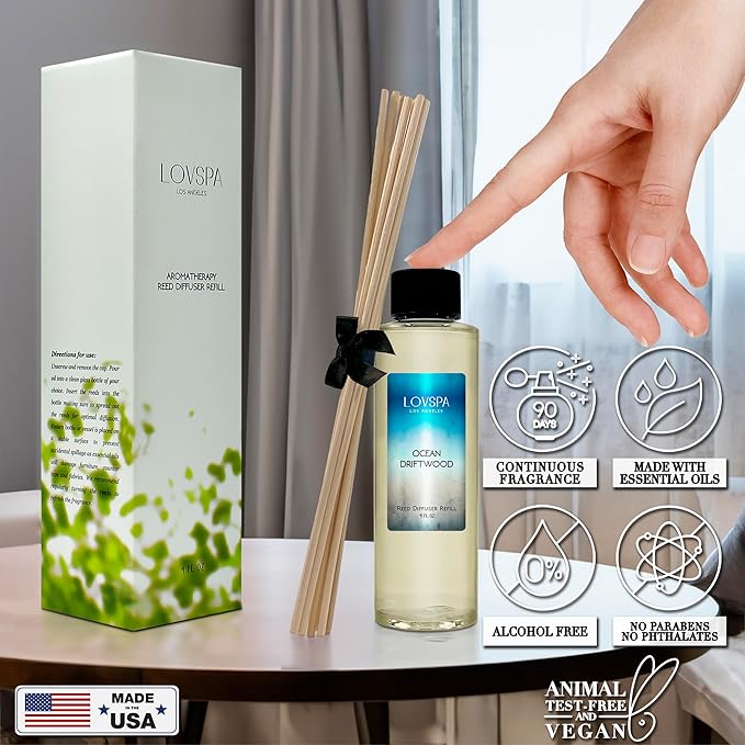 LOVSPA Ocean Driftwood Diffuser Oil - Luxury Essential Oils for Diffuser Refill & Air Freshener Room Spray - Long-Lasting & Natural Home Fragrance, Scented Oil for Diffusers, USA Made, 4oz - Bloomnest