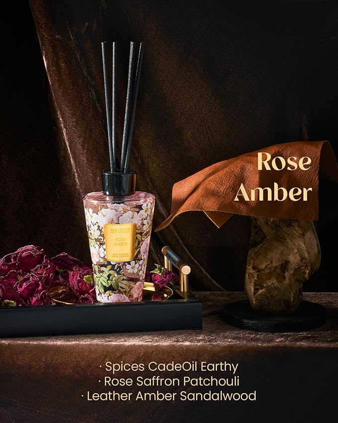 M&SENSE Rose Amber Reed Diffuser Set - 8.79fl oz Home Fragrance Non-Toxic Essential Oil Diffuser with All Natural Sticks, Air Freshner Gifts for Bathroom Bedroom Office Home Decor MSENSE