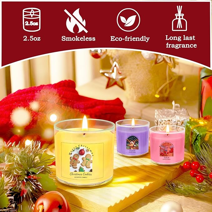 Christmas Candles for Women 12 Pack Candles for Home Scented Winter Holiday 240Hours Small Natural Soy Wax Candle Bulk Mini Candle Gift Set for Men Women Holiday Christmas New Year Winter Décor - Bloomnest