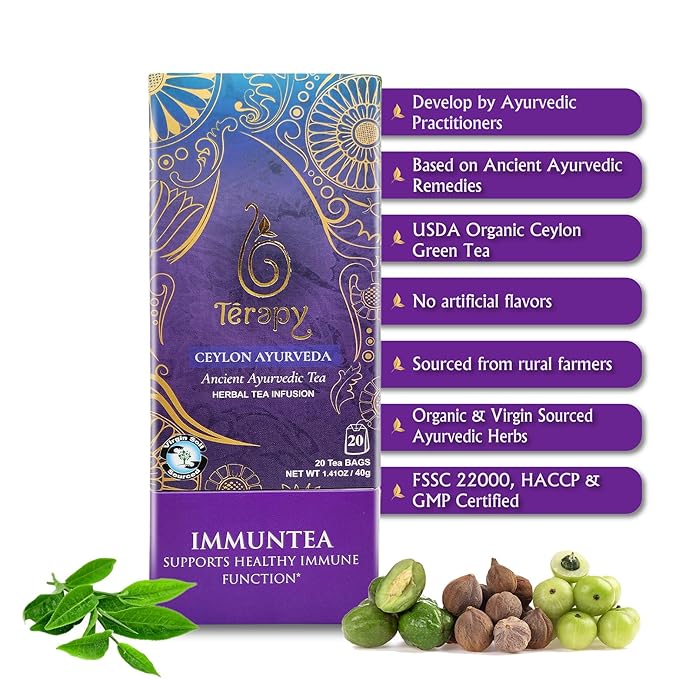 Térapy Ceylon ImmunTea Ayurvedic Tea | All Natural Herbal Ingredients | 20 Count Individually Wrapped Tea bags | Helps boost your immunity naturally - Bloomnest