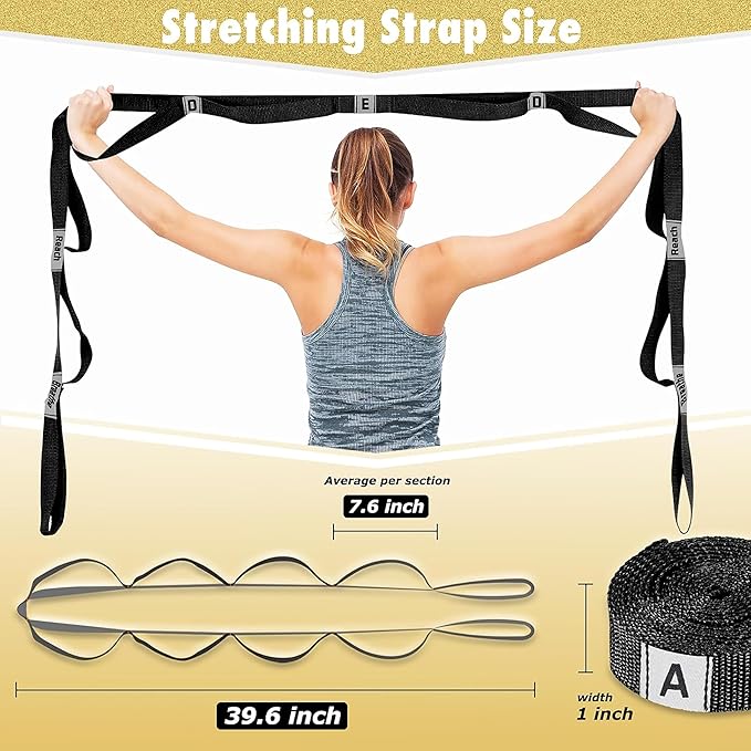 Stretching Strap Yoga Strap with 10 Loops, Non-Elastic Stretch Band for Physical Therapy, Flexibility, Exercise, Pilates, Dance & Gymnastics Workout - Bloomnest