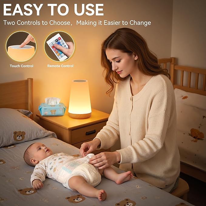 Auxmir LED Night Light 2 Pack Bedside Lamp Touch and Remote Control Dimmable Tabletop 13 RGB Colors Changing 5 Brightness Adjustable Rechargeable Portable Lamp for Baby Kids Nursery Bedroom Outdoor - Bloomnest