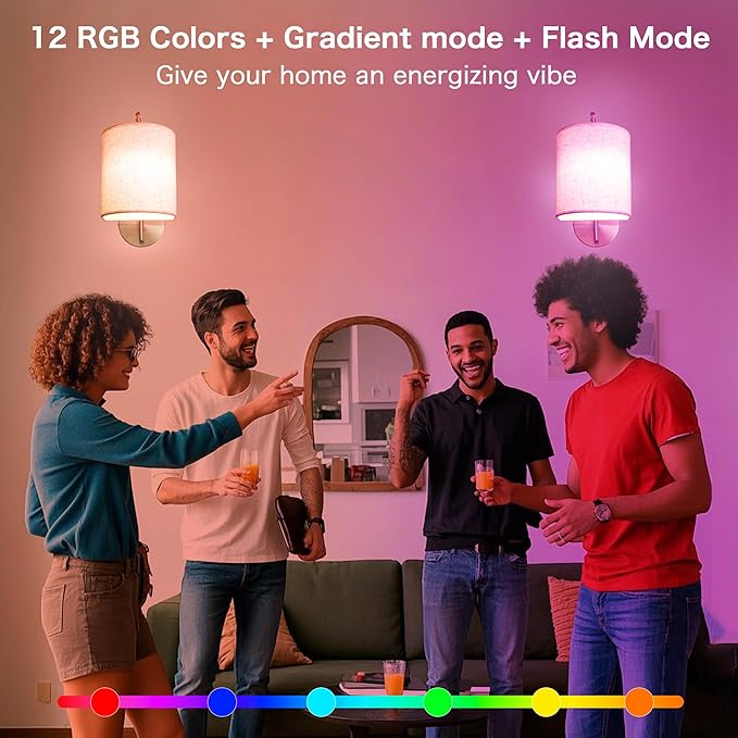 Rechargeable Battery Operated Wall Sconces Set of 2 Wireless Wall Lights with Remote Control 12 RGB Colors Magnetic Bulbs 5200mAh Battery Wireless Sconces for Bedroom Living Room (Silver) - Bloomnest