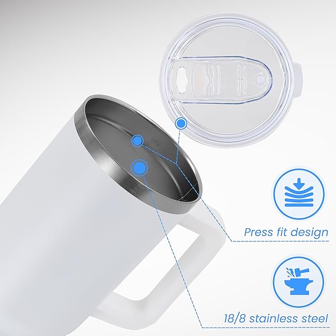 DOMICARE 40 oz Tumbler with Handle and Straw, Stainless Steel Tumbler with Lid and Straw, Reusable Vacuum Insulated Cup, Travel Coffee Mug, White, 1Pack - Bloomnest
