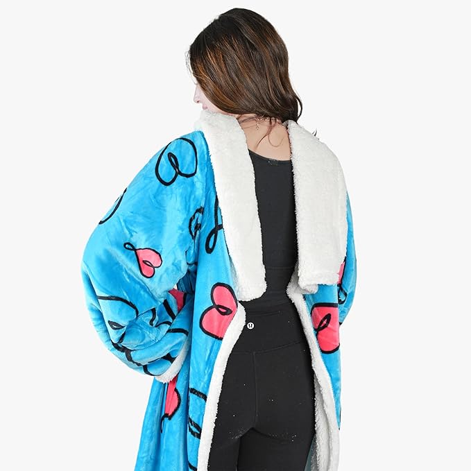 Tirrinia Sherpa Wearable Blanket With Sleeves, Full Body Throw Reading Wrap TV Blankets - Bloomnest