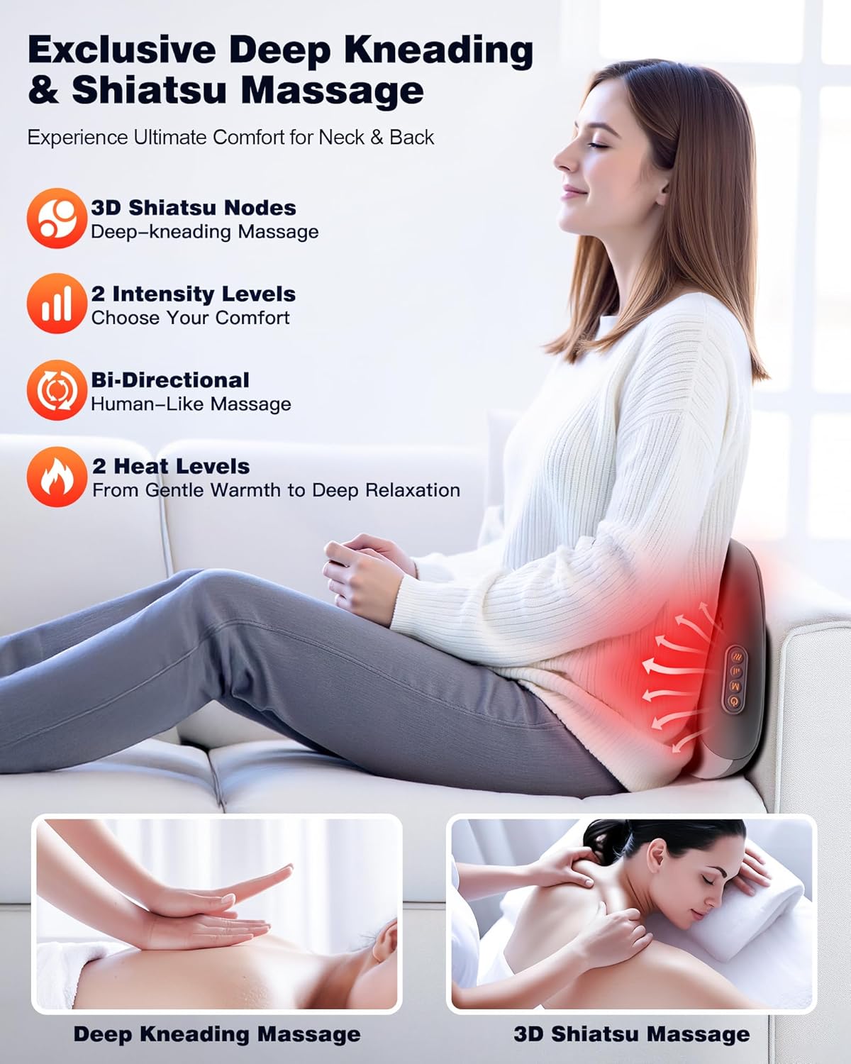 Shiatsu Back and Neck Massager with Heat – Deep Kneading Massage Pillow for Relaxation – Corded Design for Full Body Use - for Loved Ones