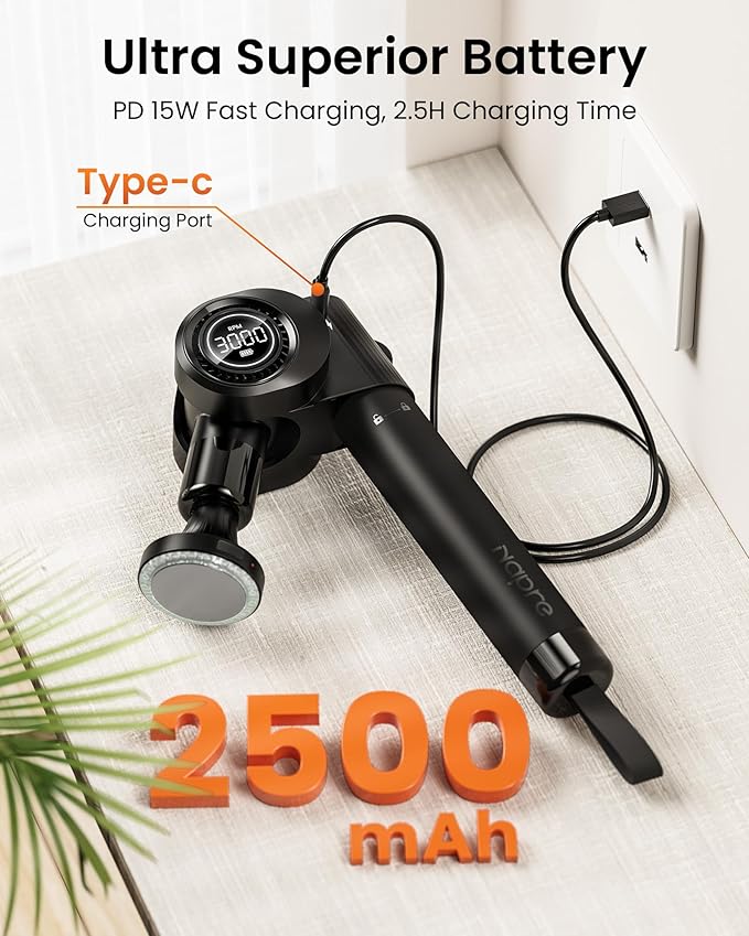 NAPRE Massage Gun with Heat,Deep Tissue Handheld Percussion Back Massager for Muscle/Neck/Body Pain Relief with Long Extension Retractable Handle,32-Speeds,Foldable,5 Adjustable Angles,with Carry Case - Bloomnest