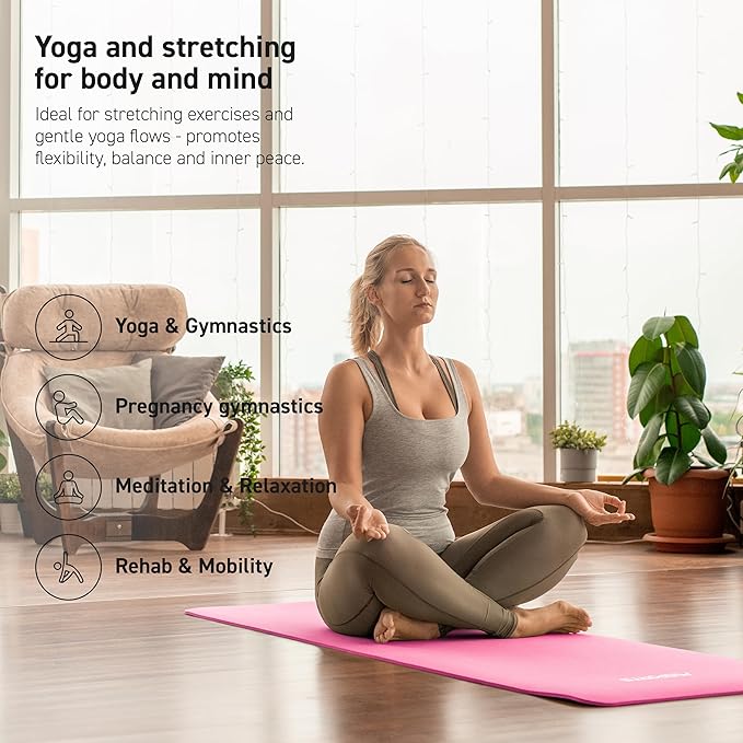 Yoga Mat Premium Non Slip Thick – Extra Comfortable Exercise Mat for Home Workouts, Pilates, Stretching & Gym – Cushioned NBR Foam, Gym Mat with Strap, for Women & Men - Bloomnest