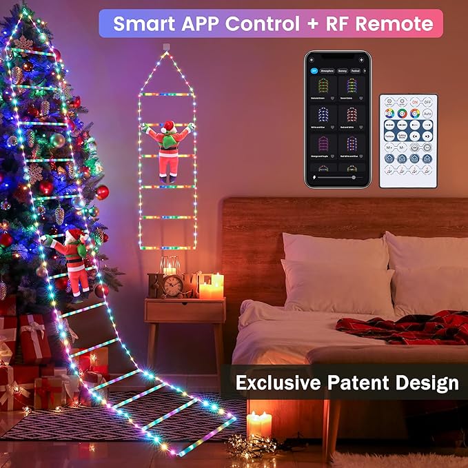 Toodour Christmas Decorations Lights, 10ft Smart RGB Christmas Decorative Lights with Santa Claus, Bluetooth & App Controlled Ladder Light - Music Sync Color Changing Xmas Light for Indoor Outdoor - Bloomnest