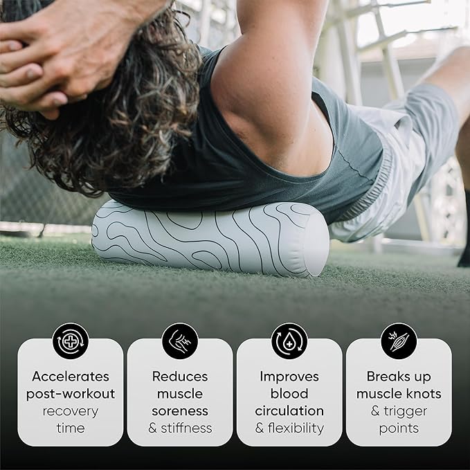 Inflatable Foam Roller – Travel Muscle Recovery Tool, Deep Tissue Massage, Physical Therapy, Hiking & Gym – Adjustable Firmness – Includes Pump, Bag & Adapters (Topo Gray, 15") - Bloomnest