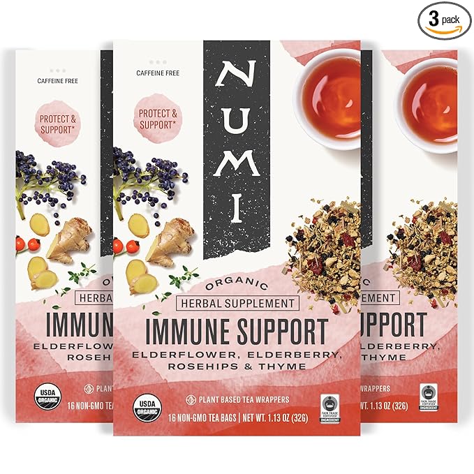 Numi Organic Immune Support Herbal Tea – 48 Herbal Tea Bags – Caffeine Free Blend with Elderflower Elderberry Rosehip & Thyme for Daily Immune Wellness & Comfort - Bloomnest
