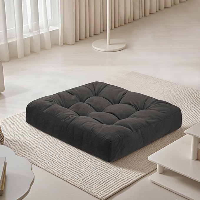 Meditation Floor Pillow 22×22 Inch 1 Pack Large Floor Cushions for Adults Square Tufted Corduroy Floor Pillows for Yoga Living Tatami Room Dark Grey - Bloomnest